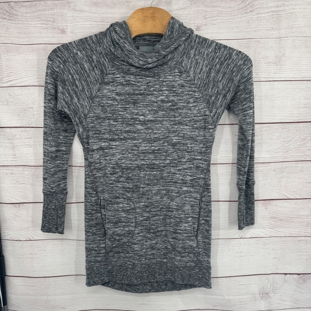 Athleta Tunic Top Shirt Funnel Neck Long Sleeve‎ Thumb Holes Gray XS